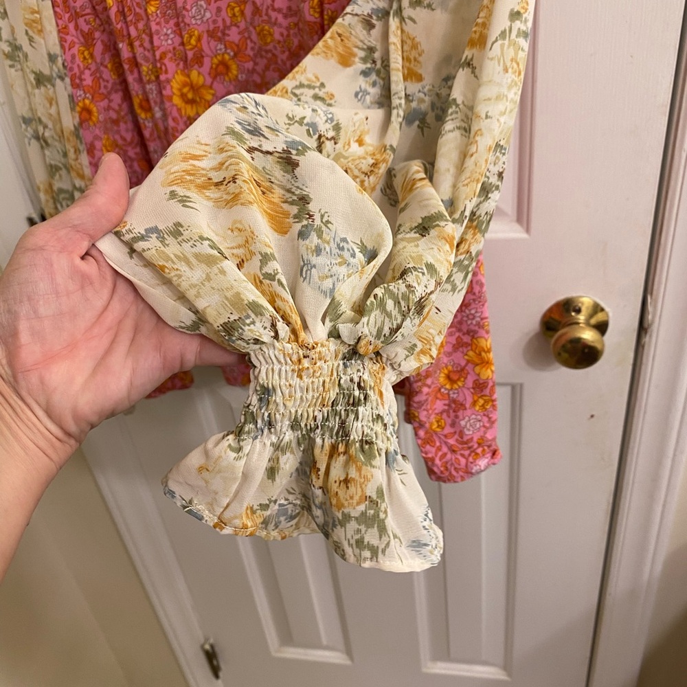 ENTRO BOHO COTTAGECORE FLORAL EMBROIDERED BLOUSE FAIRY WHIMSY FLOWY TOP SMALL - Picture 11 of 16